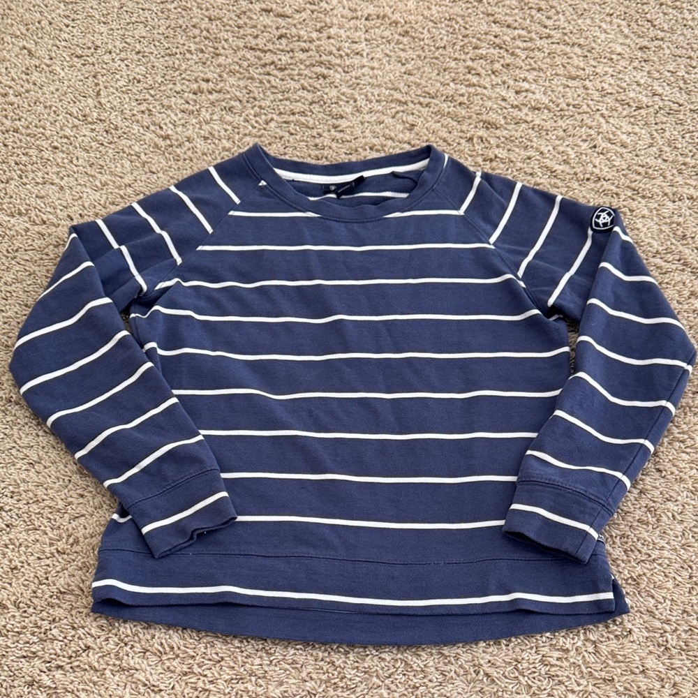 Ariat Womens Long-sleeved Blue Striped Crew Neck Shirt, sz L